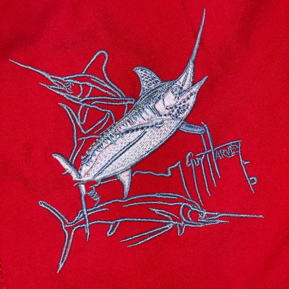 Guy Harvey By AFTCO Red 5" Bathing Suit Trunks Size Large - Picture 2 of 5